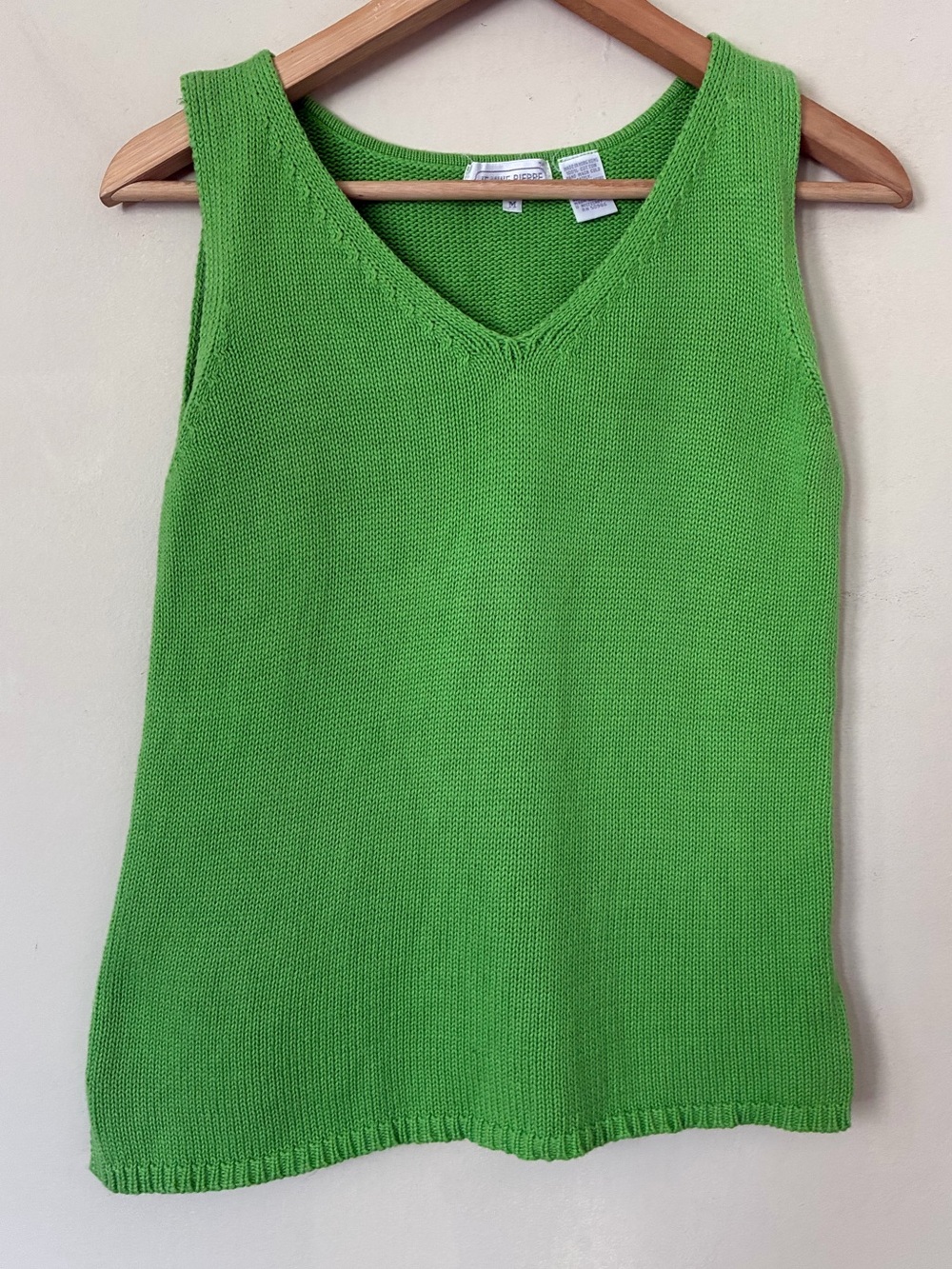 Jeanne Pierre Y2K Womens Green Cotton Knit V-Neck Sweater Vest Tank Top Size M